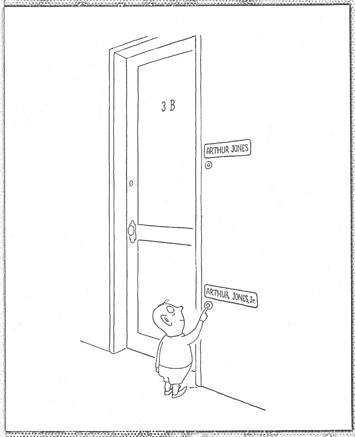 Раскраска Ребенок стучит в дверь с табличкой 