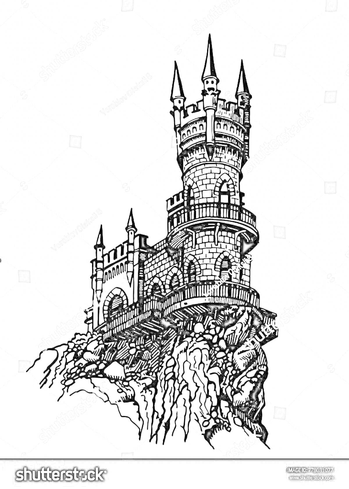 На раскраске изображено: Ласточкино гнездо, Крым, Замок, Утёс, Архитектура