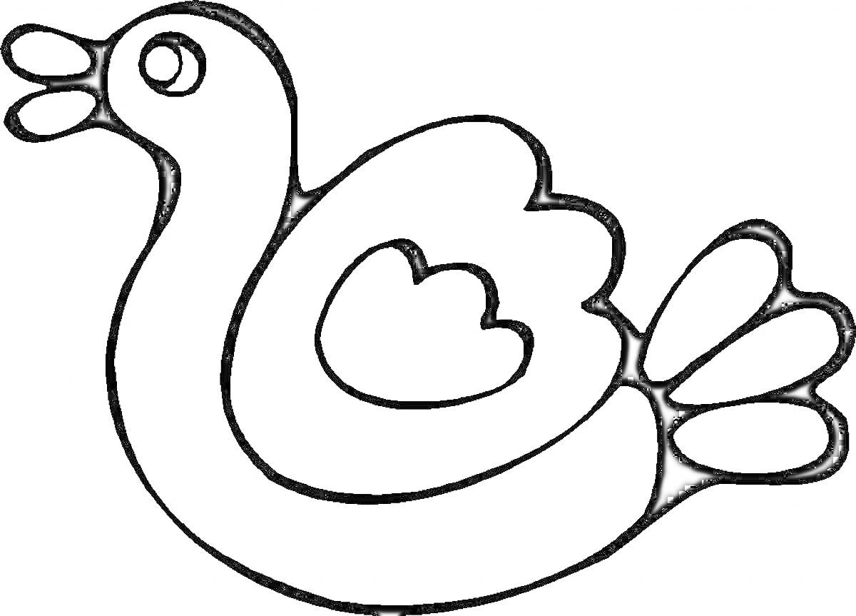 Раскраска Уточка дымковская с сердцем на крыле