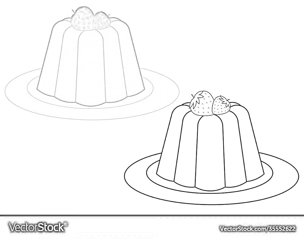 Раскраска Желе с клубникой на тарелке