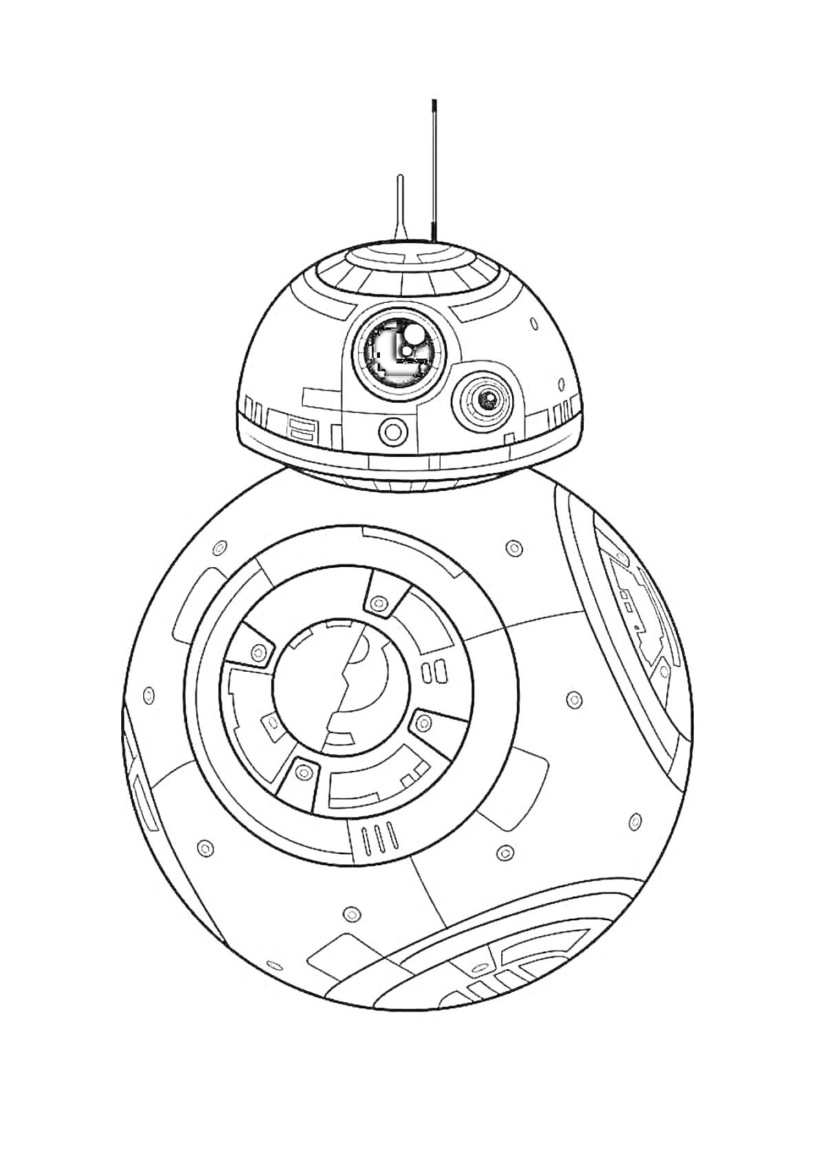 Раскраска Дроид BB-8 из Звездных Войн с размеченными зонами для раскрашивания