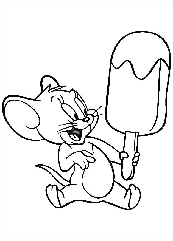 На раскраске изображено: Мороженое, Палочка, Еда, Из мультфильмов, Мышь