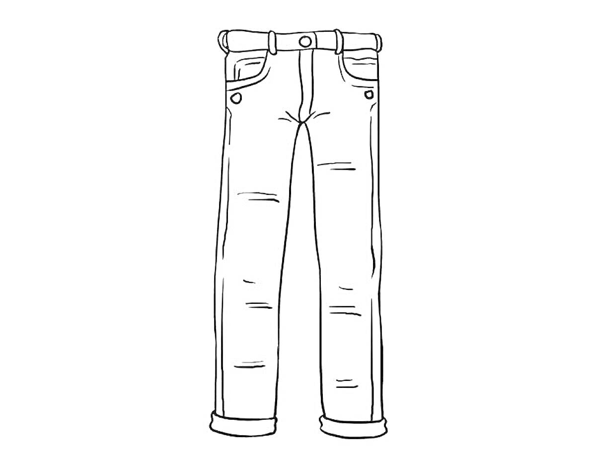 Раскраска джинсы с карманами, закатанными манжетами и пуговицами
