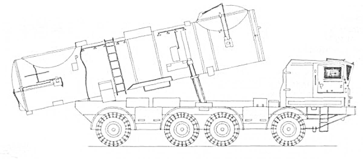 На раскраске изображено: Ракетный комплекс, Колесное шасси, Военная техника