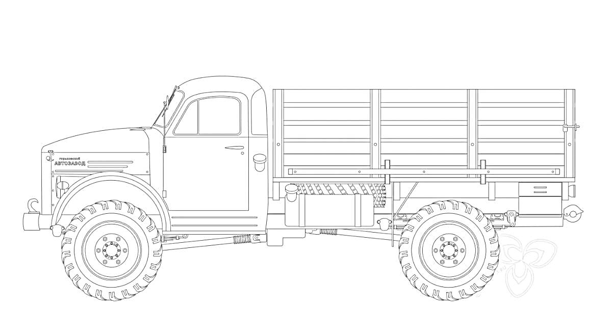 Раскраска Грузовик ЗИС-150 с закрытым кузовом