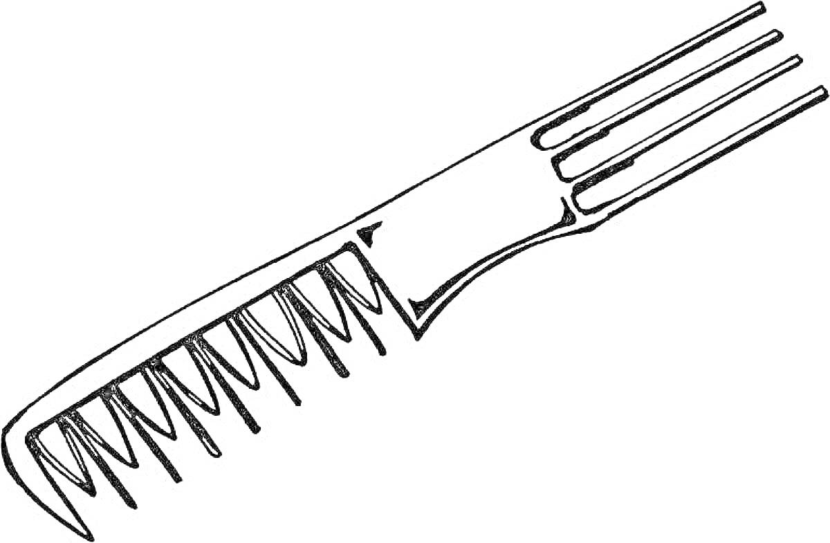 На раскраске изображено: Расческа, Уход за волосами, Инструмент, Зубцы, Для детей