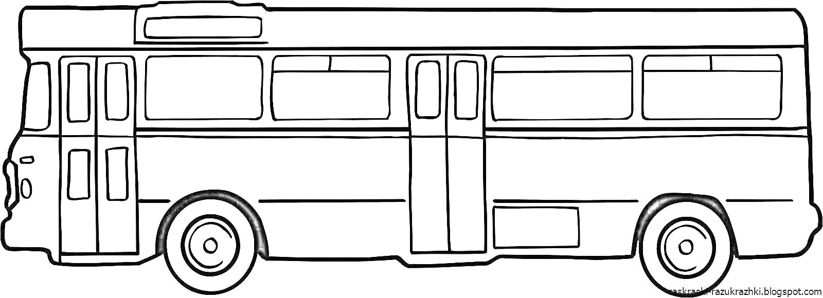На раскраске изображено: Автобус, Транспорт, Окна, Колеса, Поездка, Для малышей, Для детей, Дверь