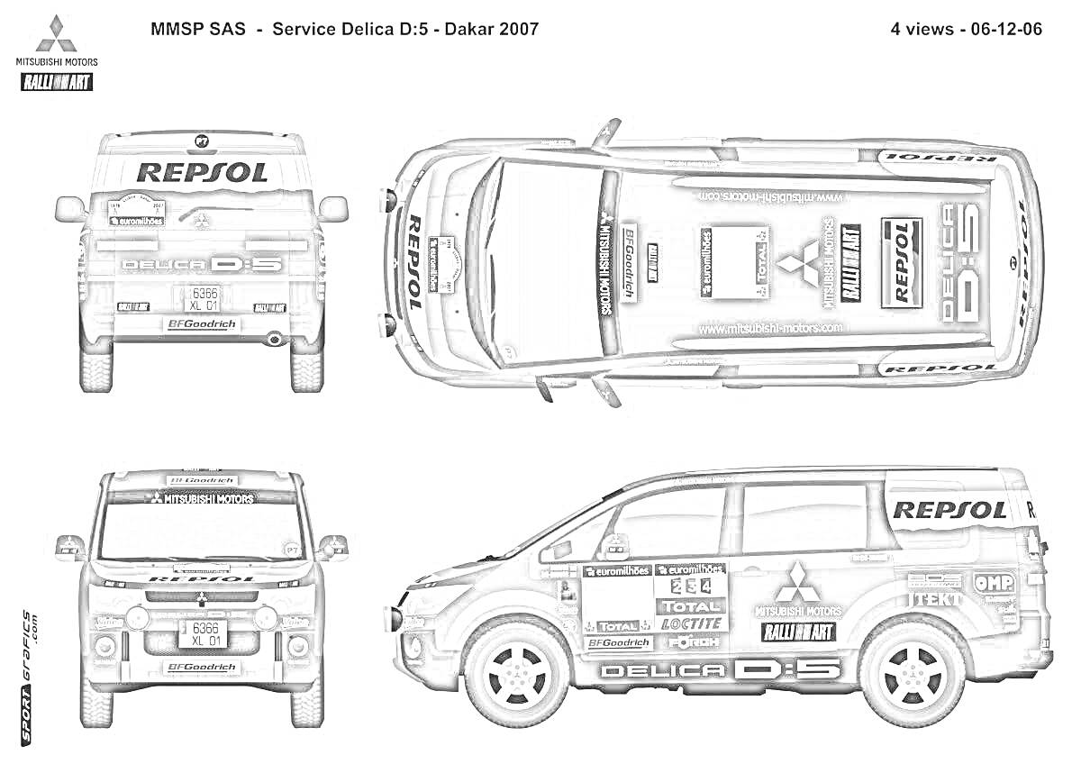 Раскраска Mitsubishi Service Delica D:5 - Dakar 2007