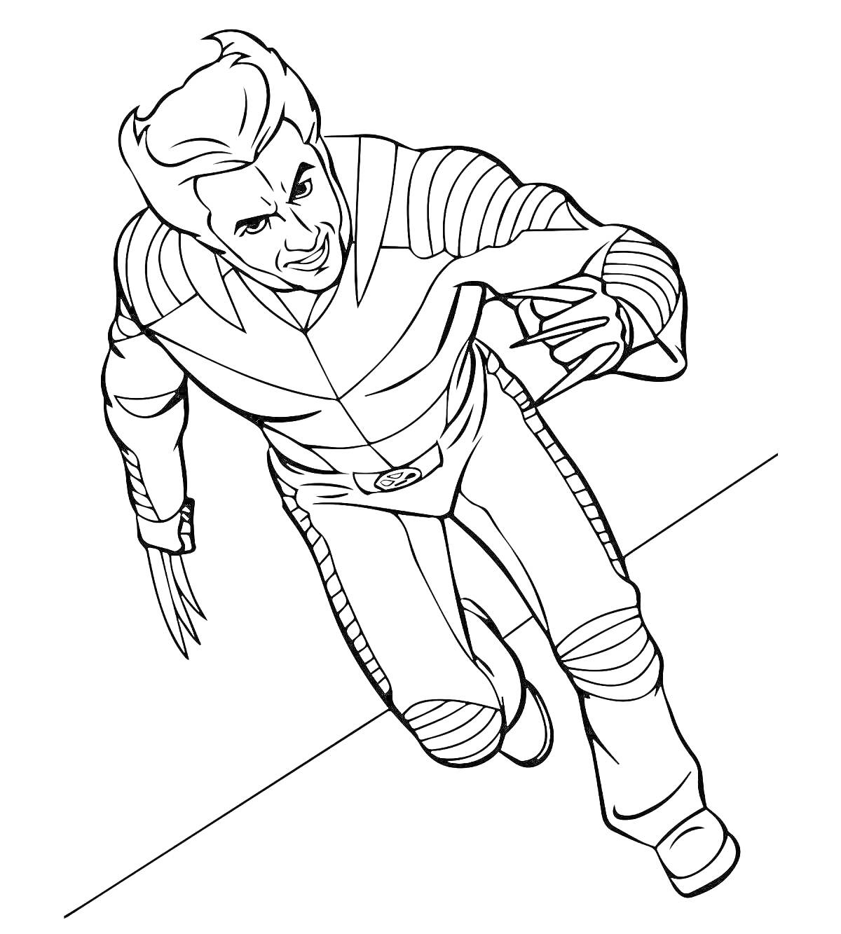 Раскраска Гуджитцу - супергерой в прыжке с когтями