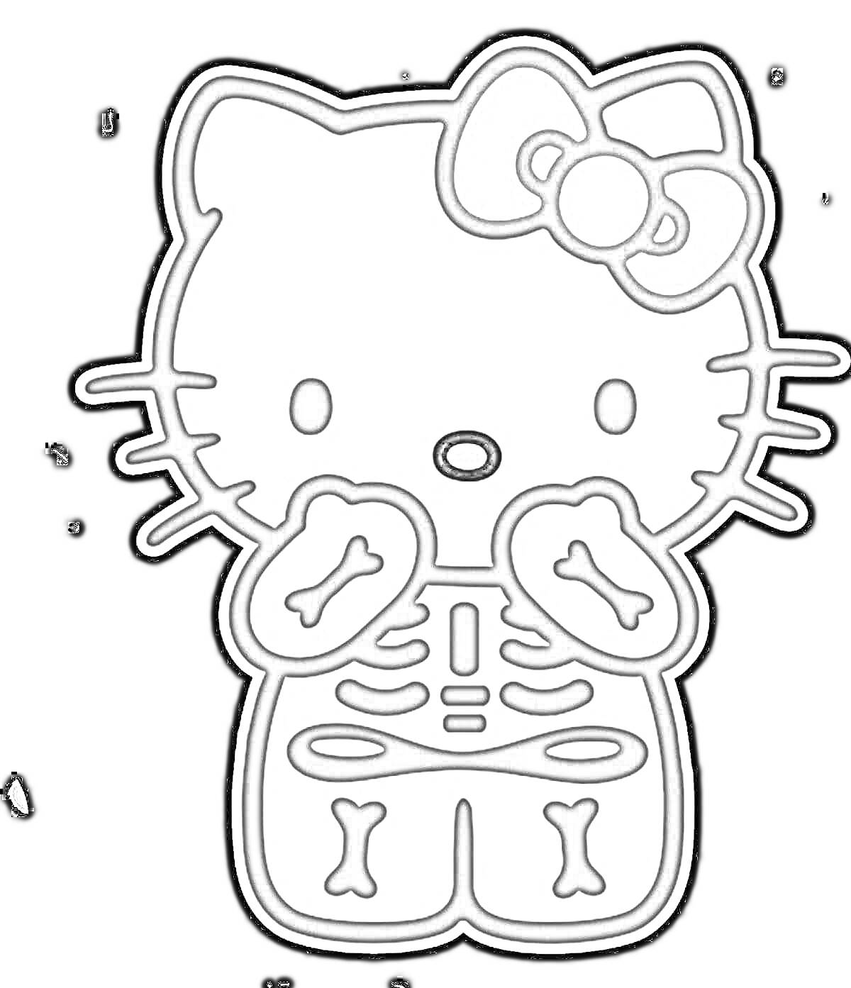 Раскраска Хеллоу Китти в костюме скелета с бантом
