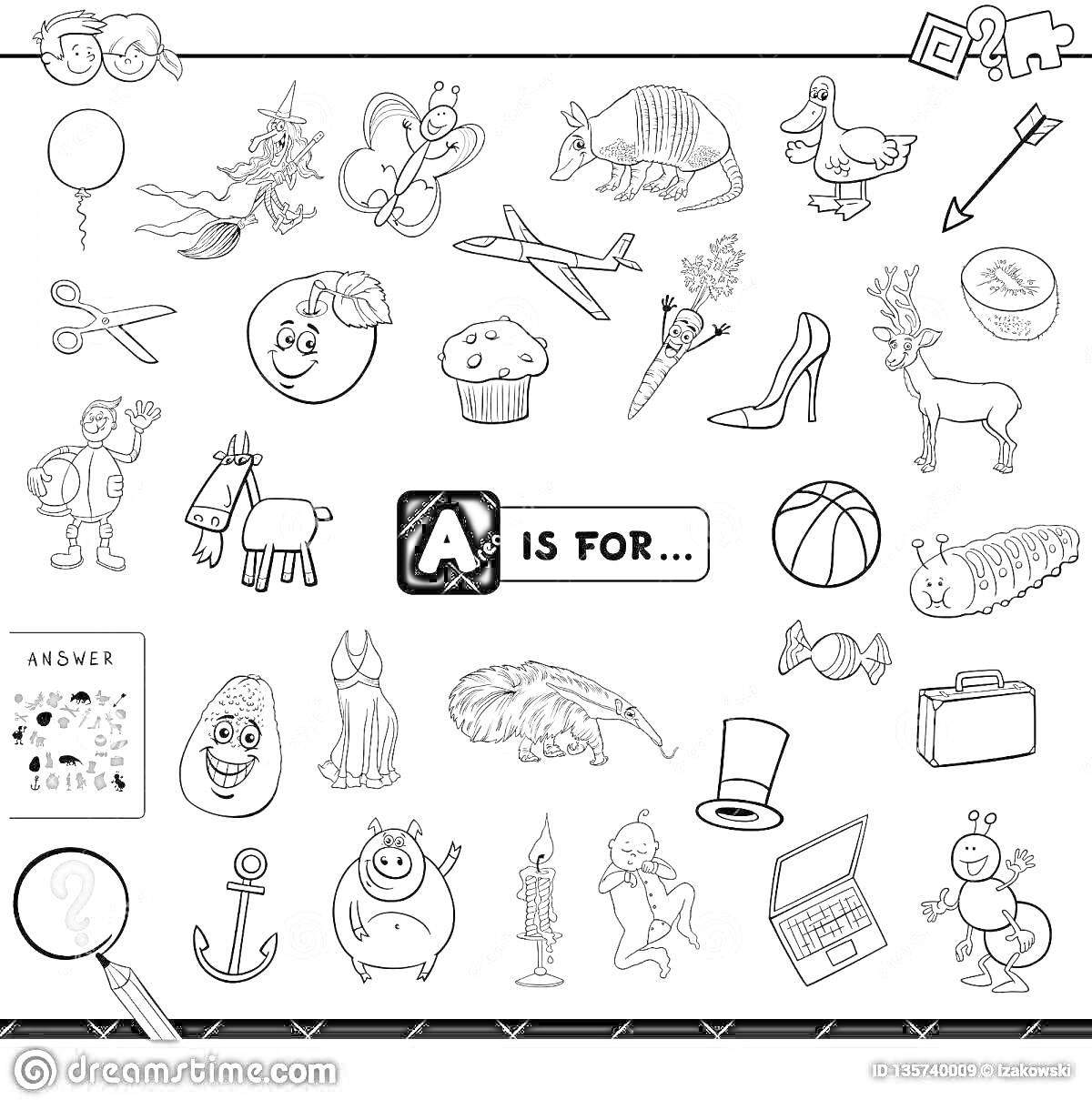 На раскраске изображено: Программа, Арбуз, Морковь, Животные, Одежда, Предметы быта, Часы