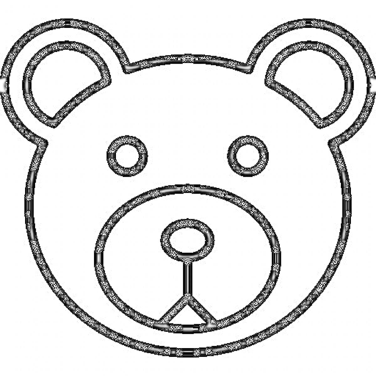 На раскраске изображено: Медведь, Голова, Контур, Уши, Глаза, Нос, Рот, Животное