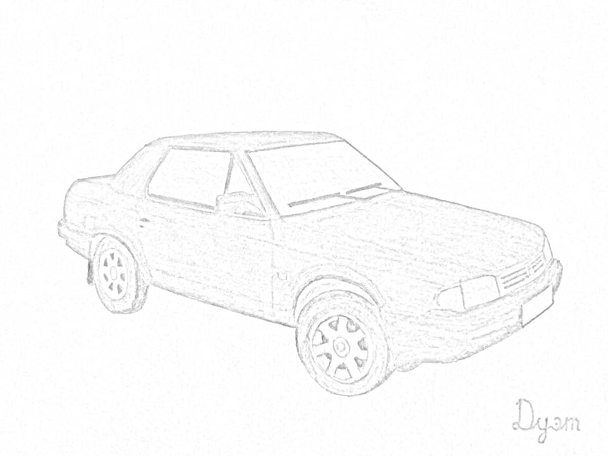 Раскраска Рисунок автомобиля Москвич 2141 с четырьмя колесами, окнами и передней частью