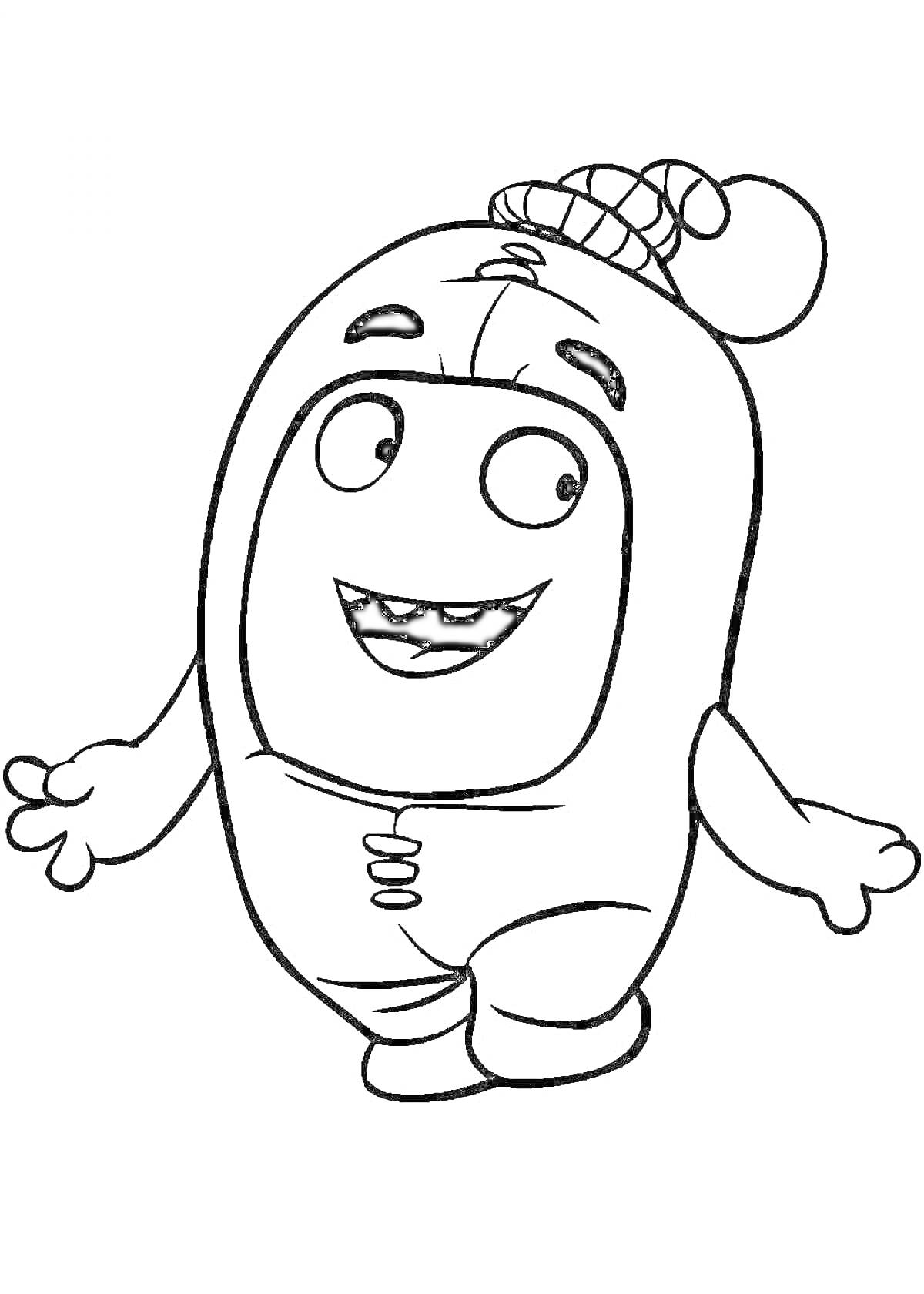 Раскраска Oddbods персонаж в шапке с помпоном