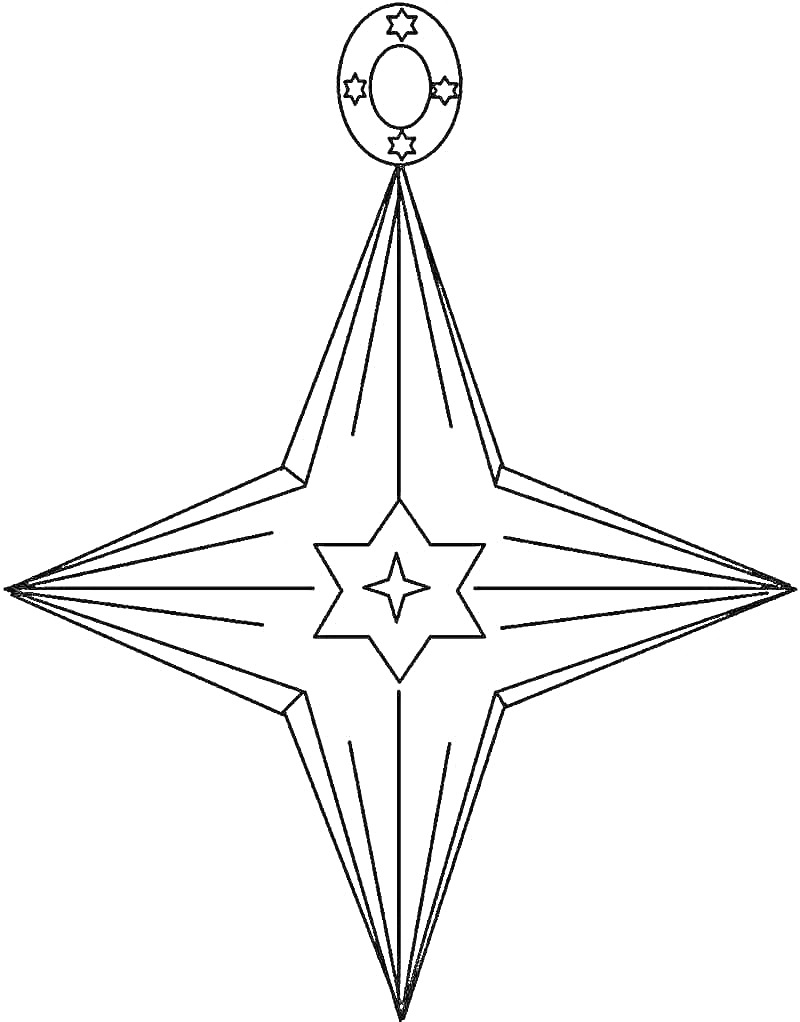 Раскраска Рождественская звезда с кольцом, украшенным маленькими звёздами