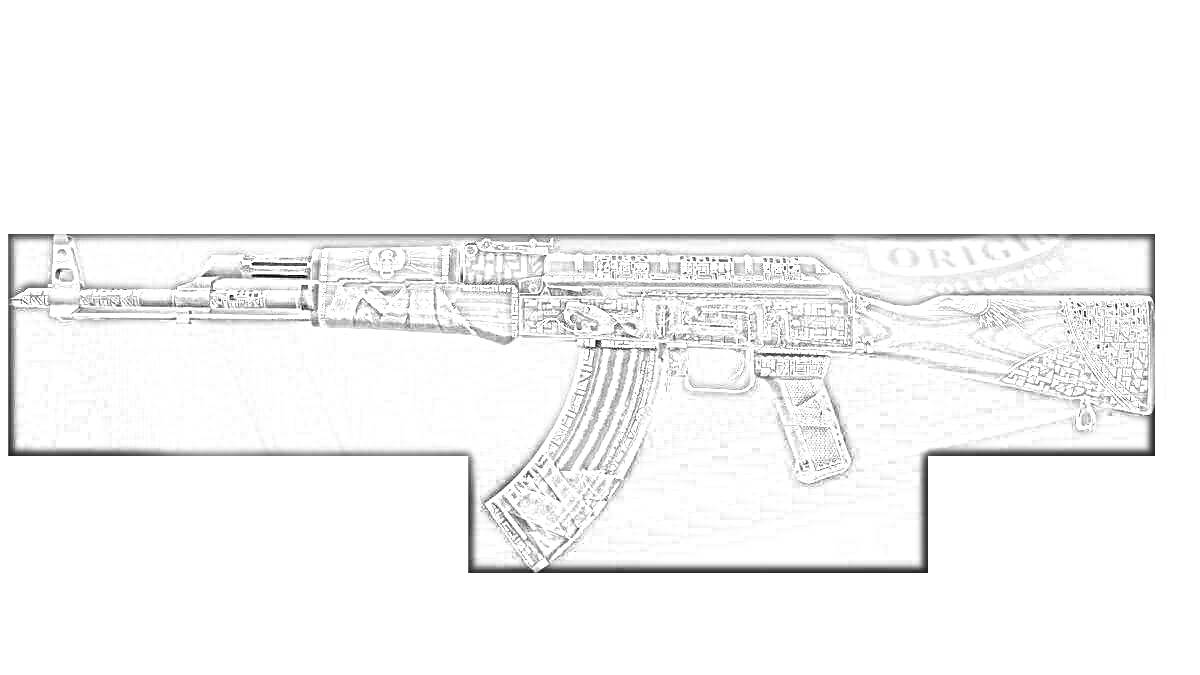 Раскраска AK-47 с камуфляжным узором в стиле охотника за сокровищами