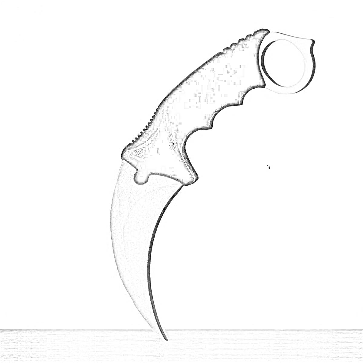 Раскраска Карабин ножа керамбит на сером фоне