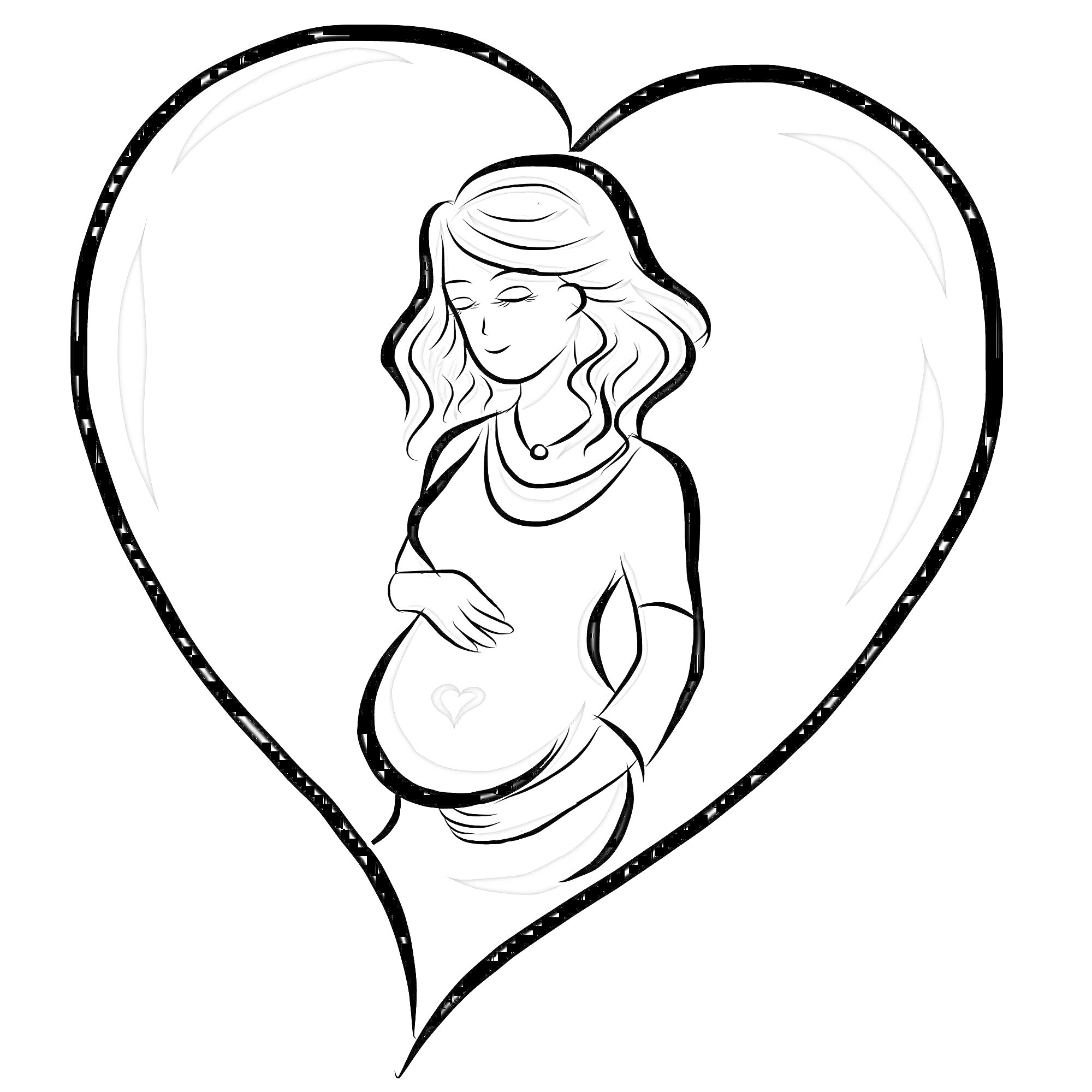 На раскраске изображено: Мама, Любовь, Ожидание, Ребенок, Контурные рисунки