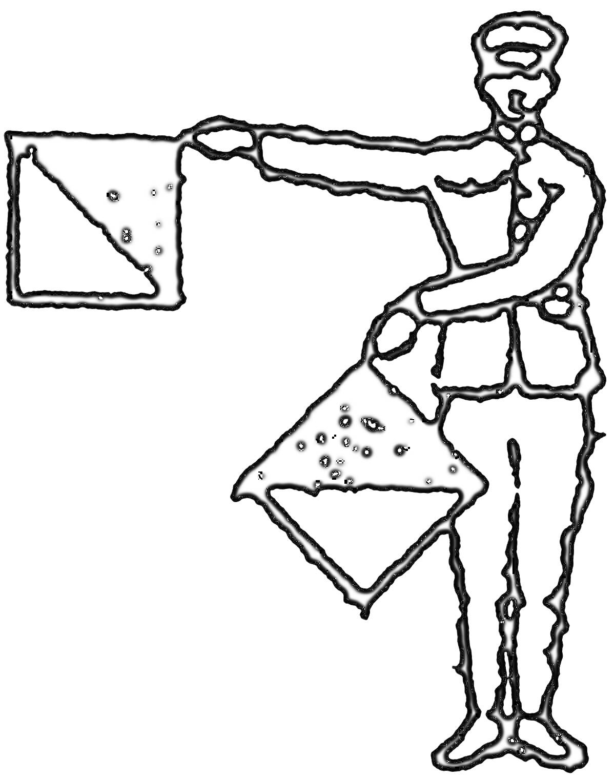 Раскраска Матрос с сигнальными флажками, демонстрирующий сигнал