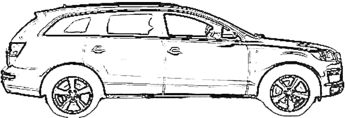 Раскраска Раскраска автомобиля Audi Q7, вид сбоку, на светлом фоне