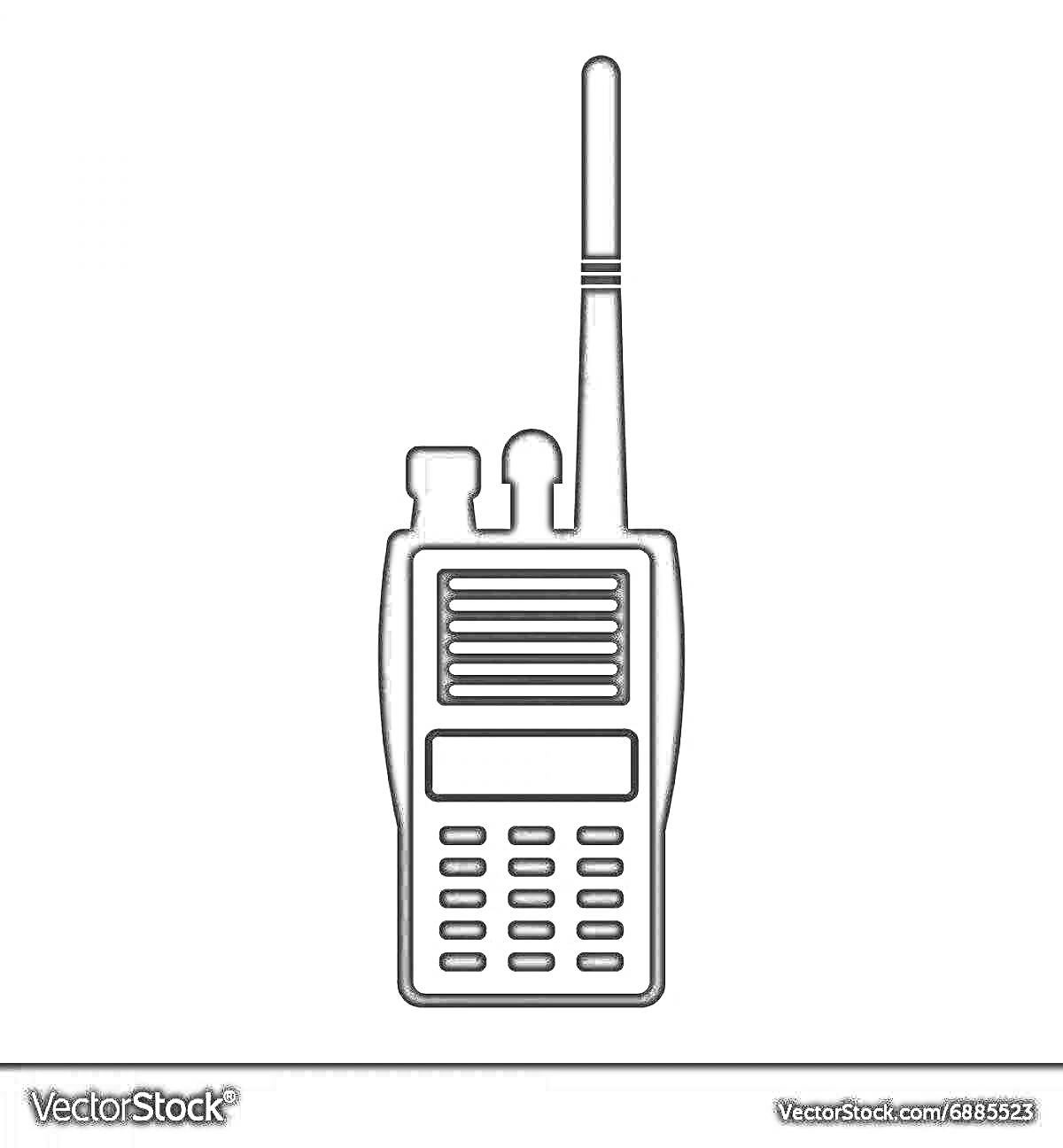 Раскраска Рисунок рации с антенной, кнопками и экраном