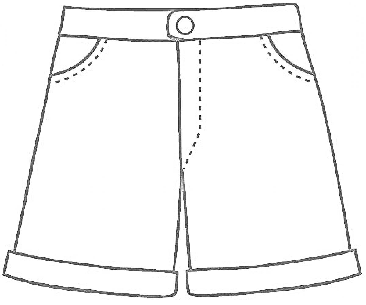 Раскраска Шорты с застежкой на пуговицу, карманы, подгибы внизу