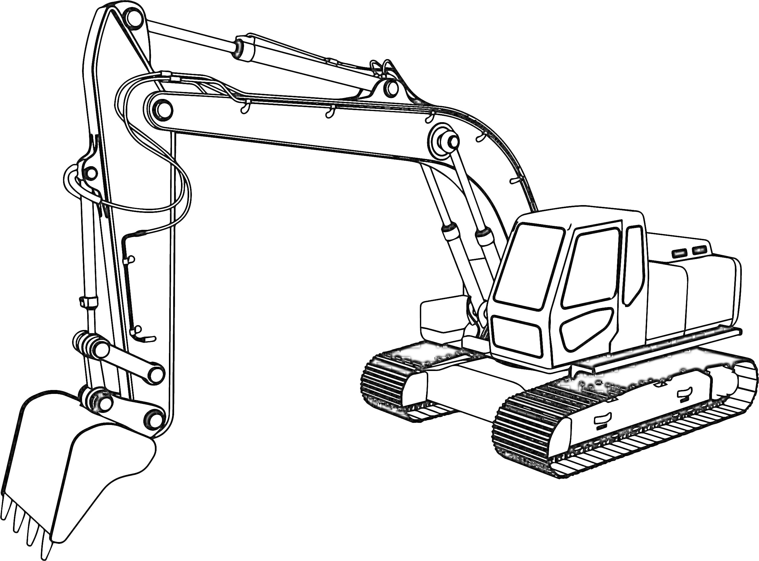 Раскраска Экскаватор с гусеничным ходом и ковшом