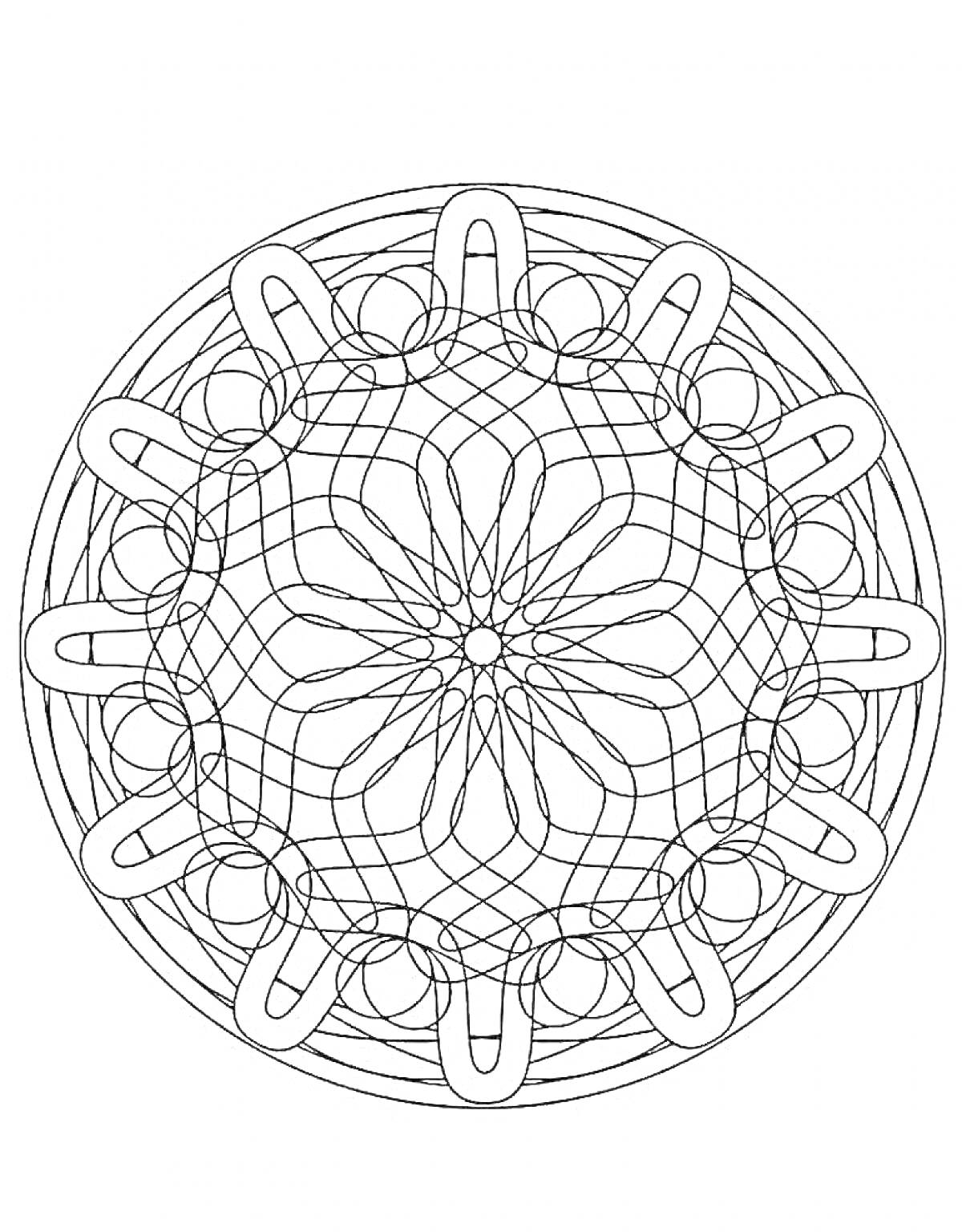 На раскраске изображено: Мандала, Узоры, Цветы, Петли, Медитация