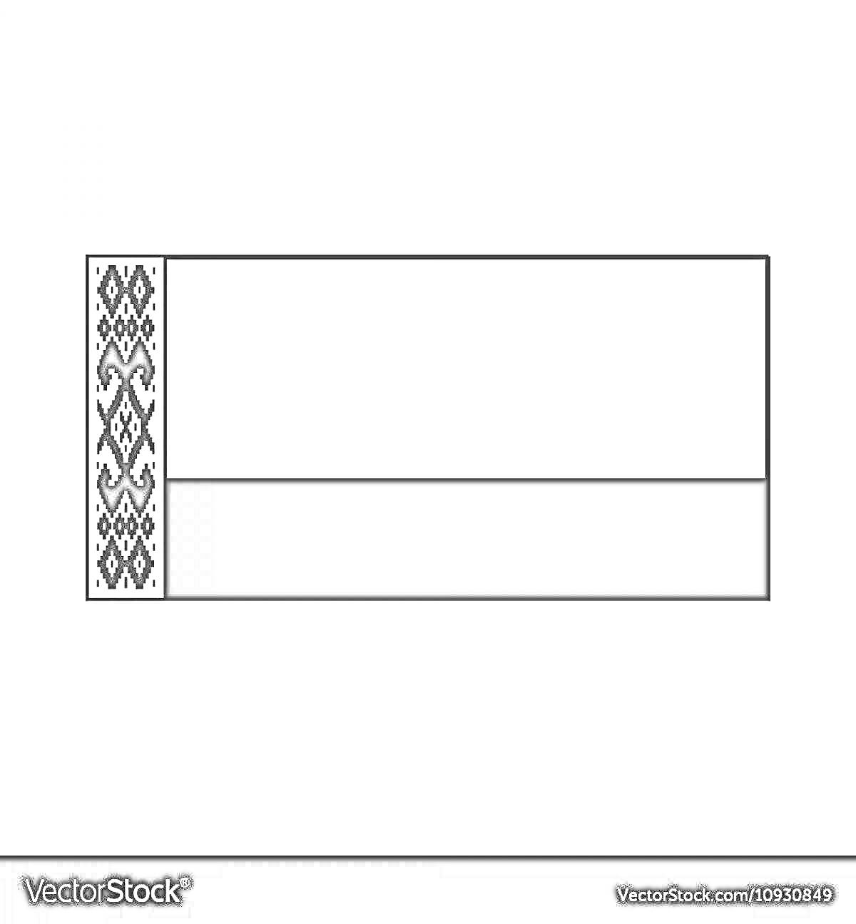 Флаг Белоруссии с орнаментом, черно-белая раскраска