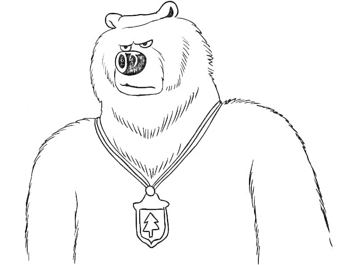 Раскраска Медведь с медальоном