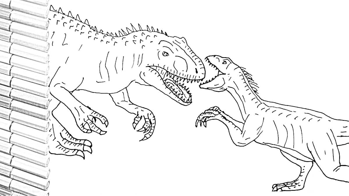Раскраска Два динозавра-скорпиус рекс противостоят друг другу