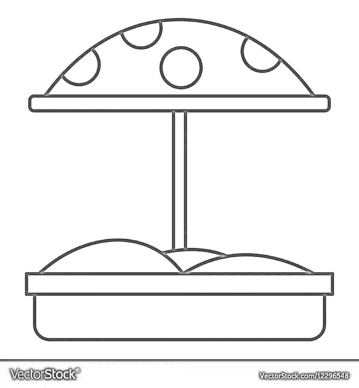 Раскраска Песочница с навесом в форме гриба и песком внутри