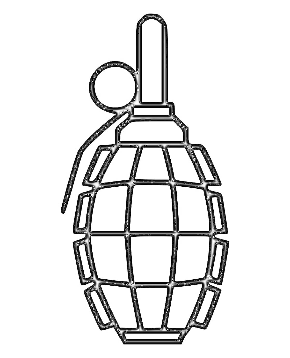 Раскраска Ручная граната со спусковым рычагом и кольцом