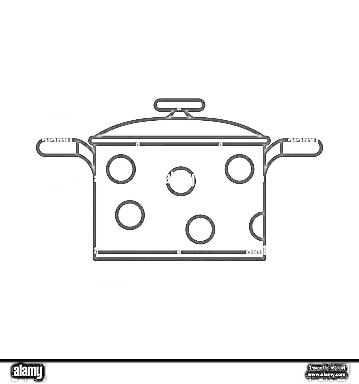 Раскраска Кастрюля с крышкой и ручками в горошек