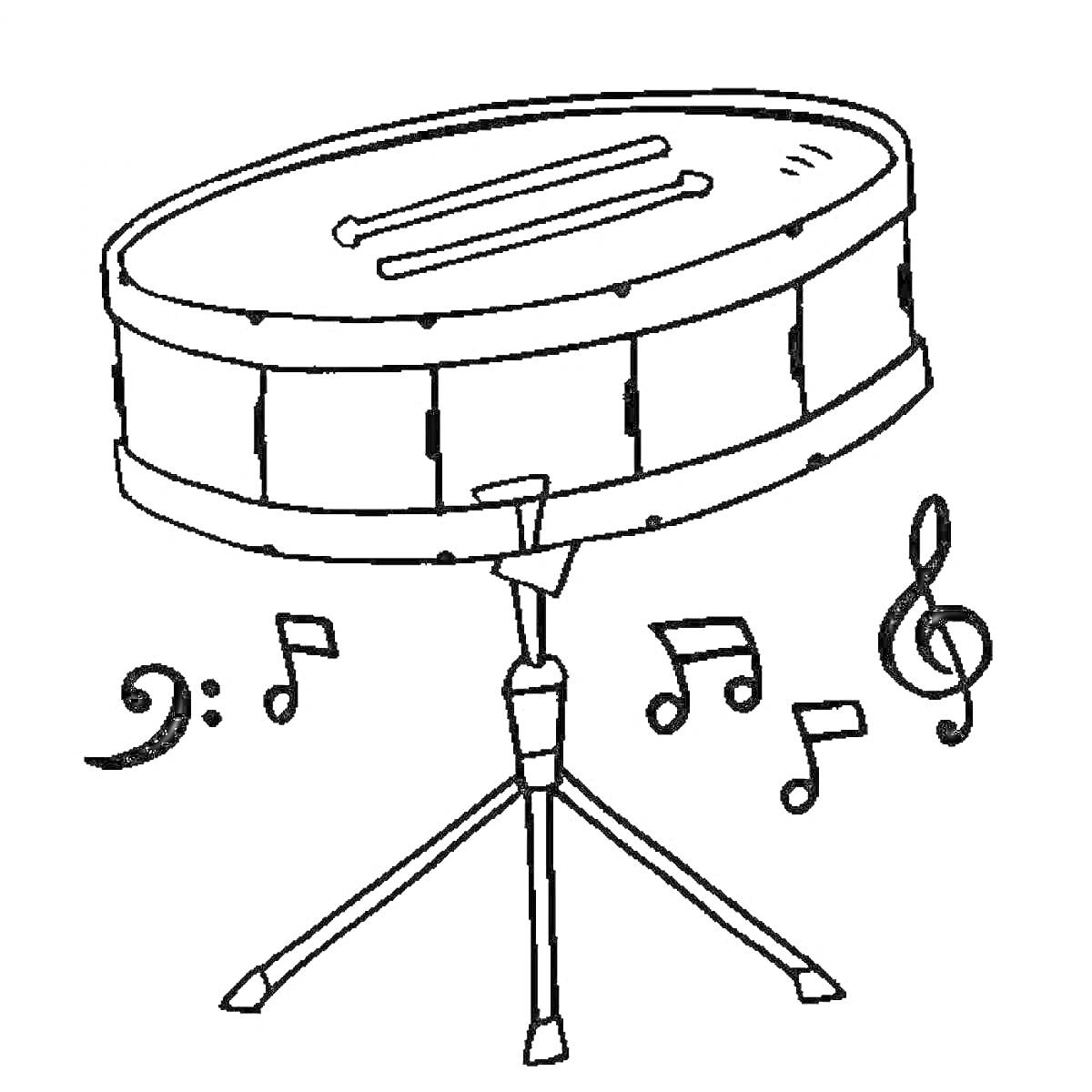 Раскраска Барабан на стойке с нотными символами