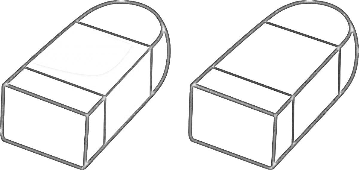 Раскраска Два ластика: один с частью серого цвета и один полностью белый