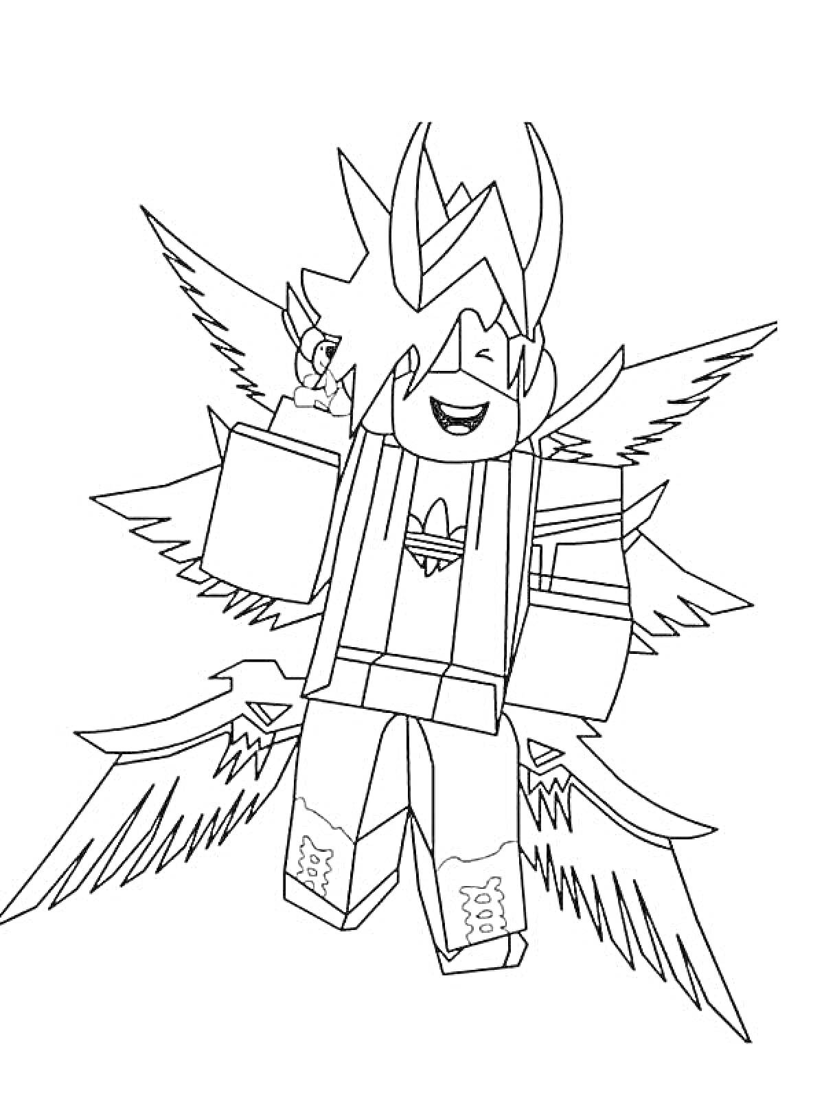Раскраска Роблокс-персонаж с крыльями и рожками