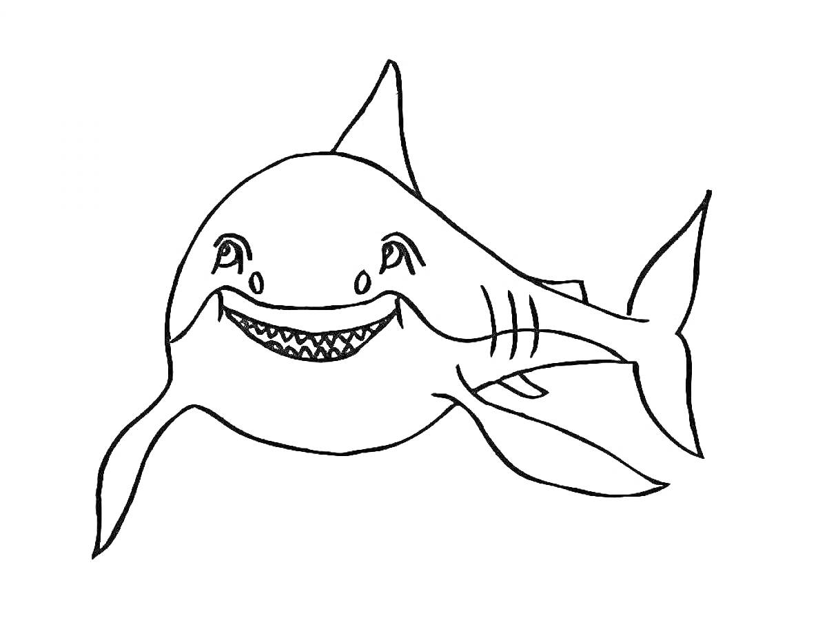 Раскраска улыбающаяся акула для детей