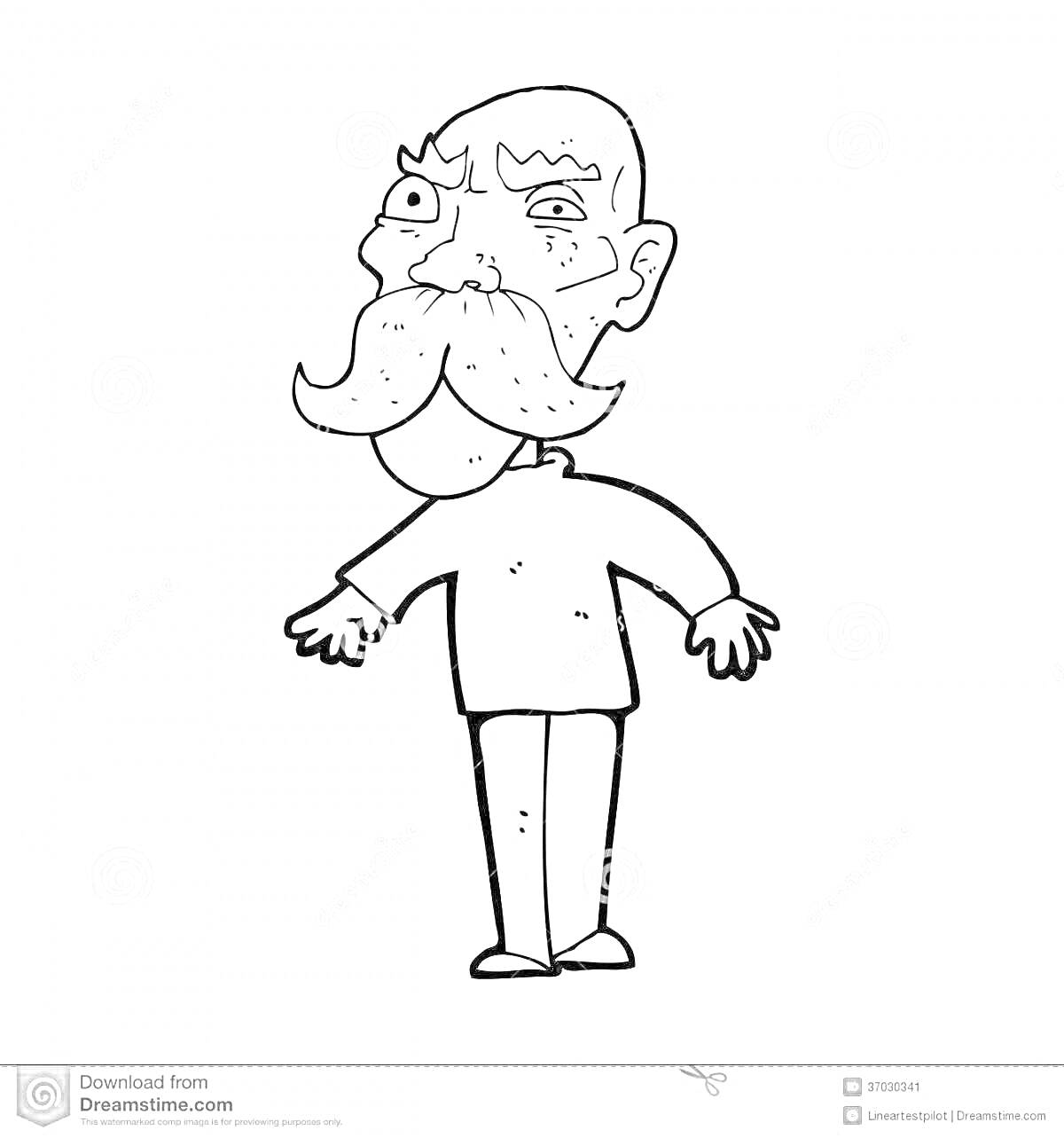 Раскраска Старик с большими усами и бородой, стоящий в простой одежде