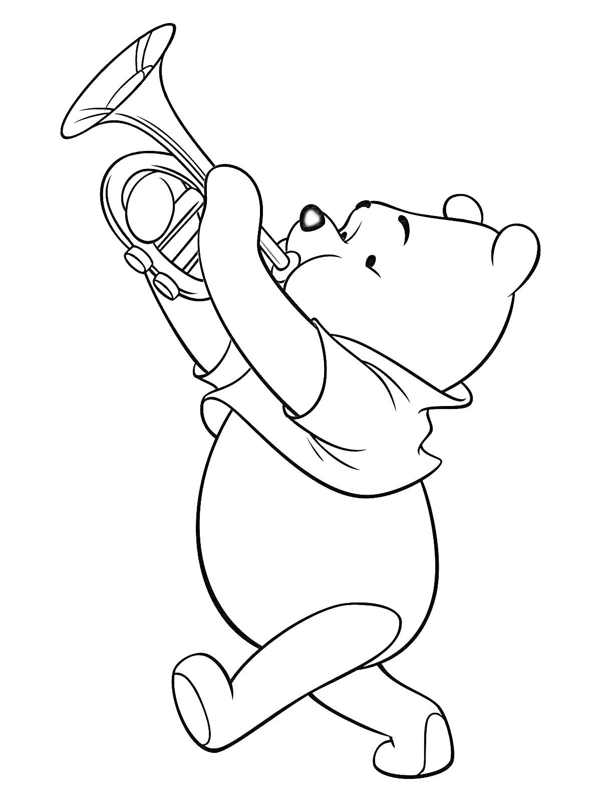 Раскраска Медведь играет на трубе