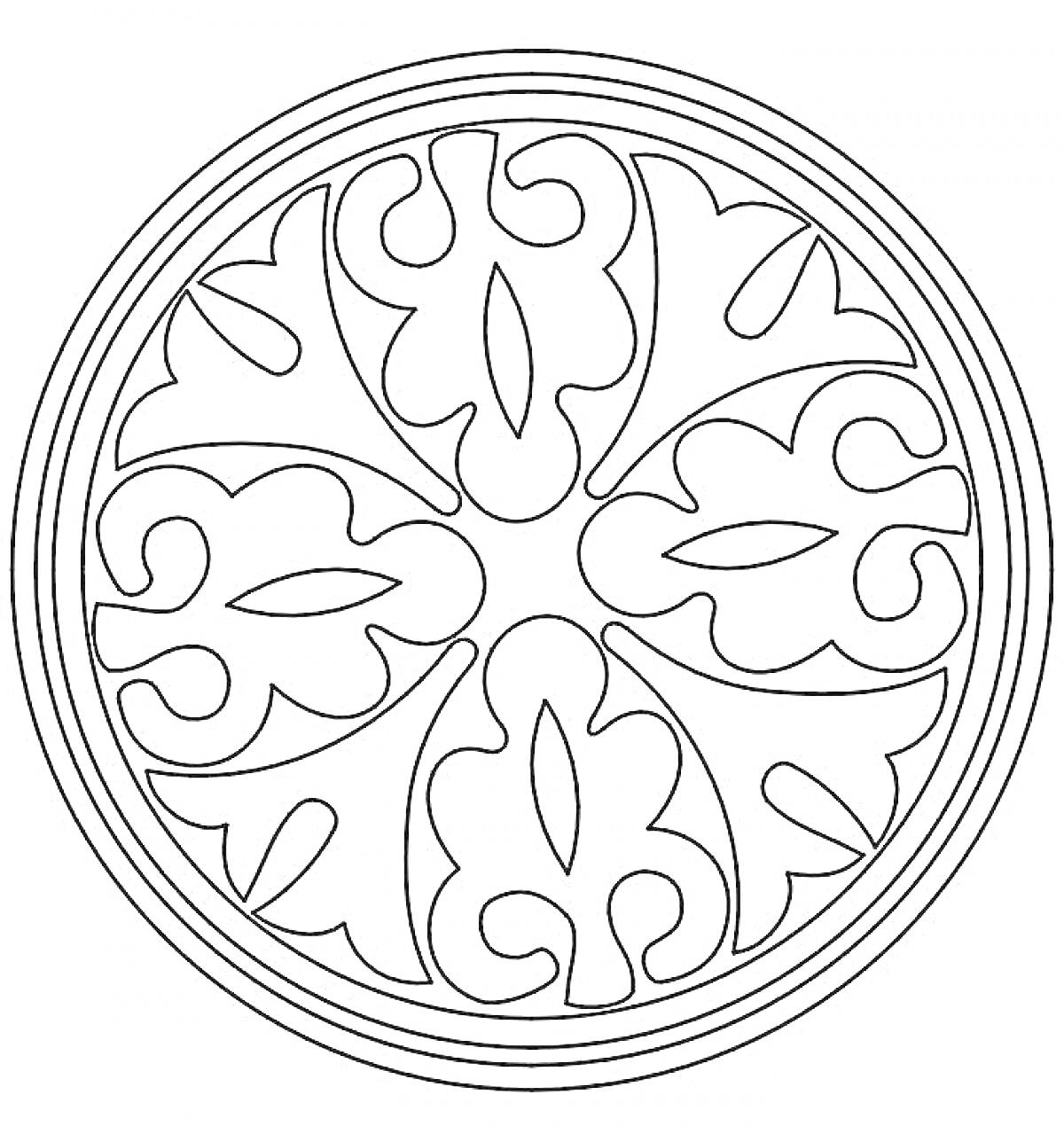 На раскраске изображено: Орнамент, Листья, Симметрия, Декоративный элемент