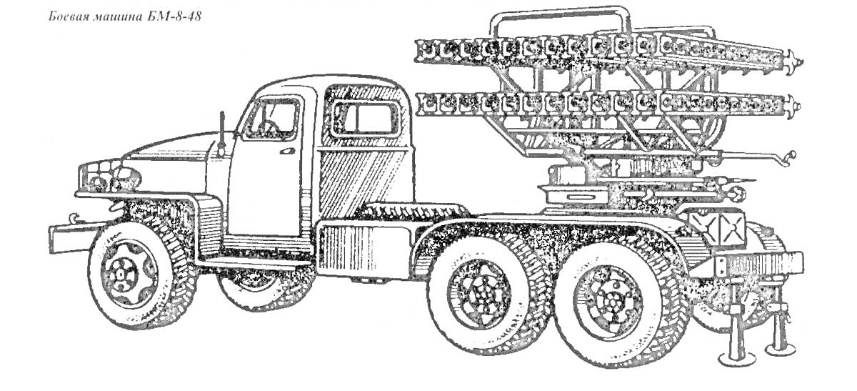 Раскраска Катюша — грузовик с реактивной установкой БМ-13-24