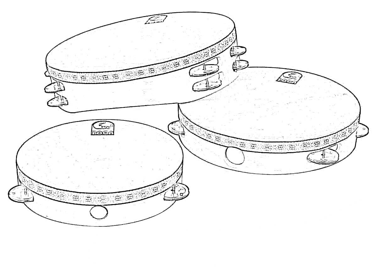 Раскраска Три бубна с небольшими звонкими пластинами по краю