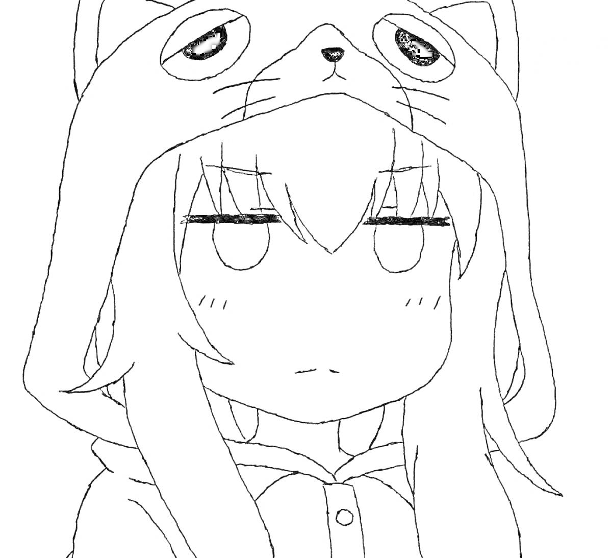 Раскраска Девочка из аниме в толстовке с капюшоном-котом
