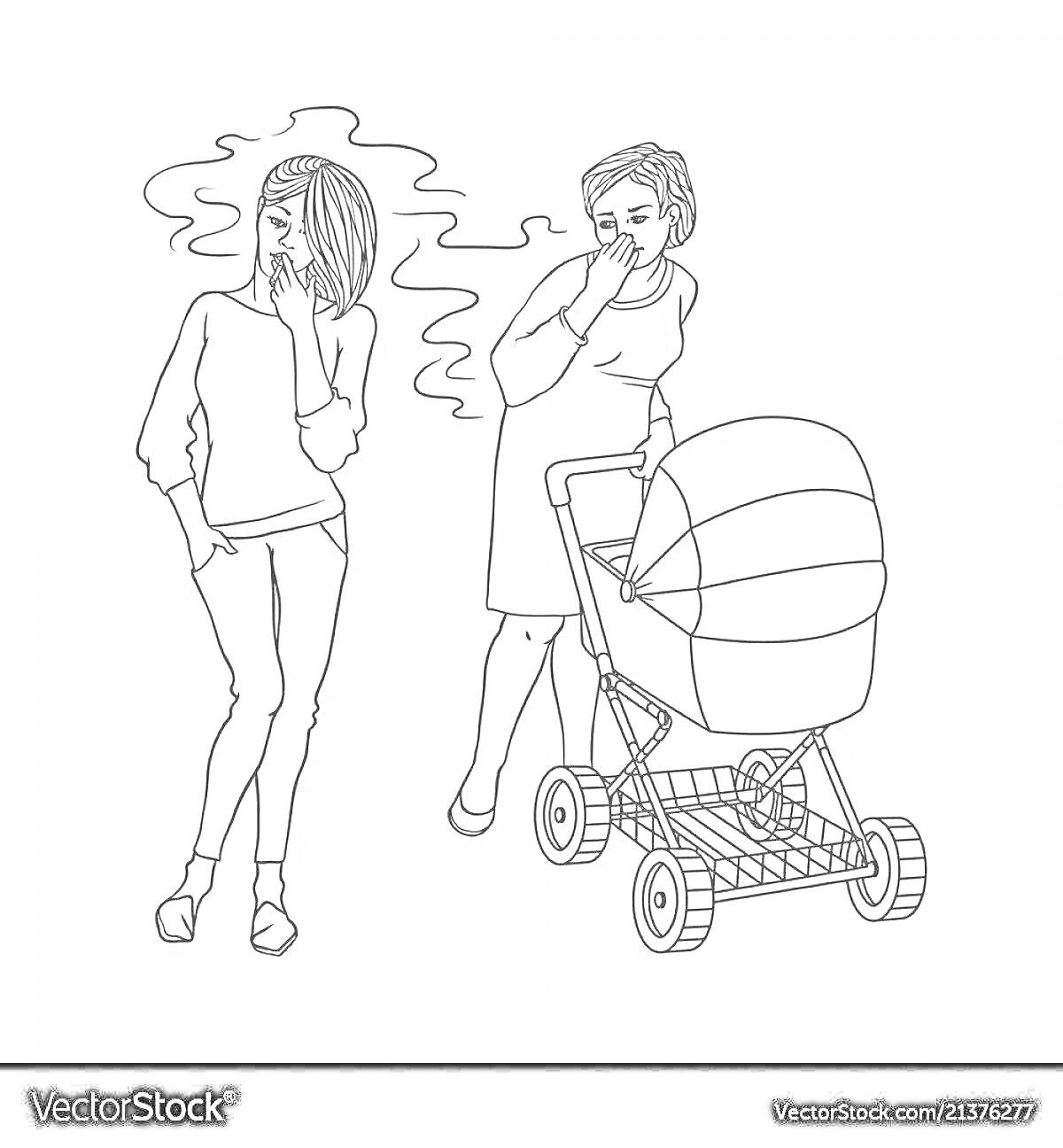 На раскраске изображено: Малыш, Коляска, Прогулка