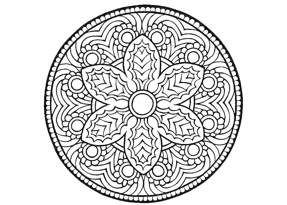На раскраске изображено: Волны, Кружки, Мандала, Антистресс