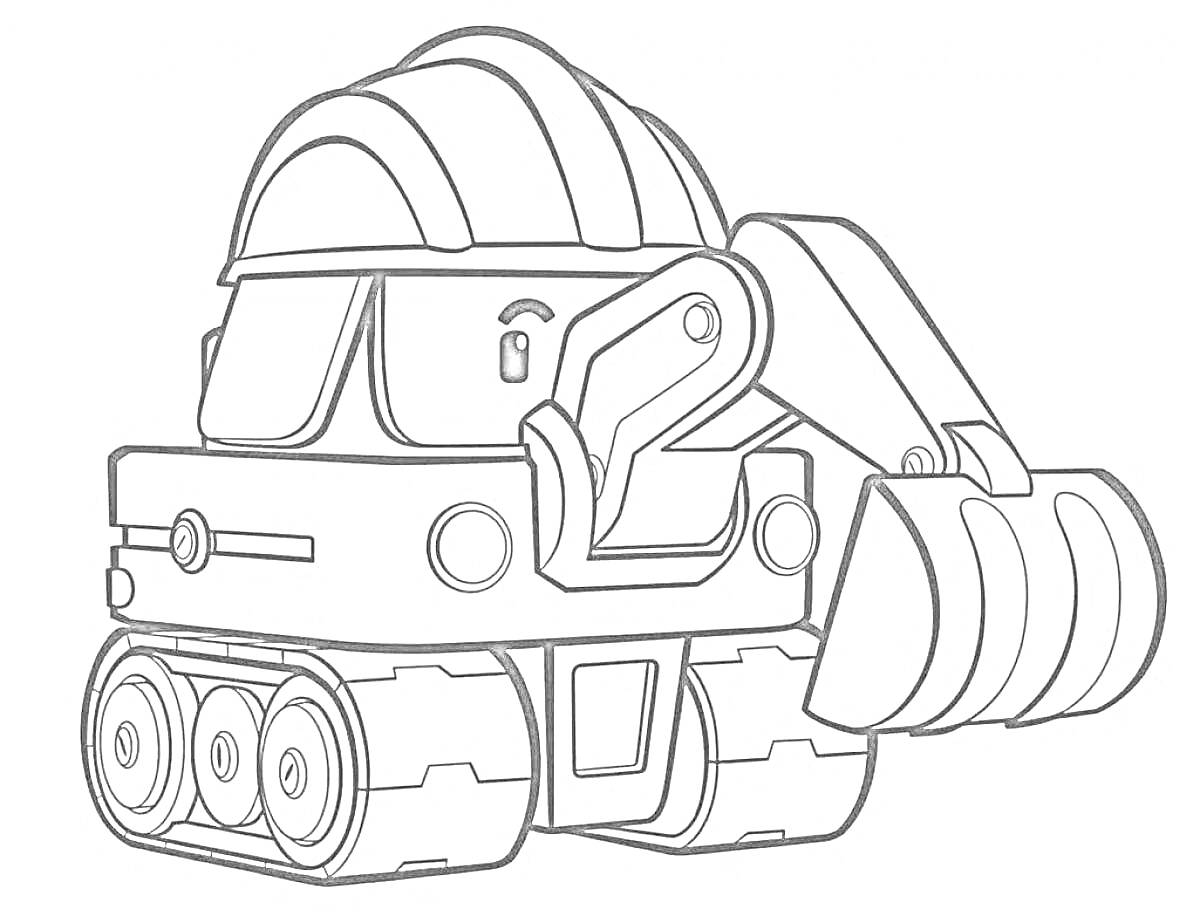 Раскраска Экскаватор с ковшом и гусеницами