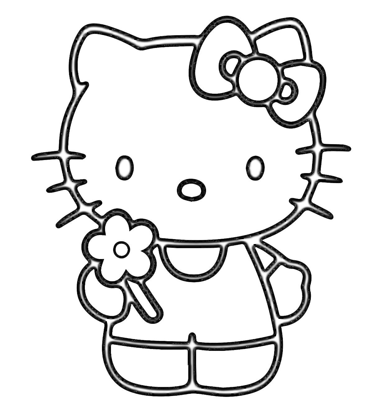 Раскраска Hello Kitty с цветком и бантиком на голове