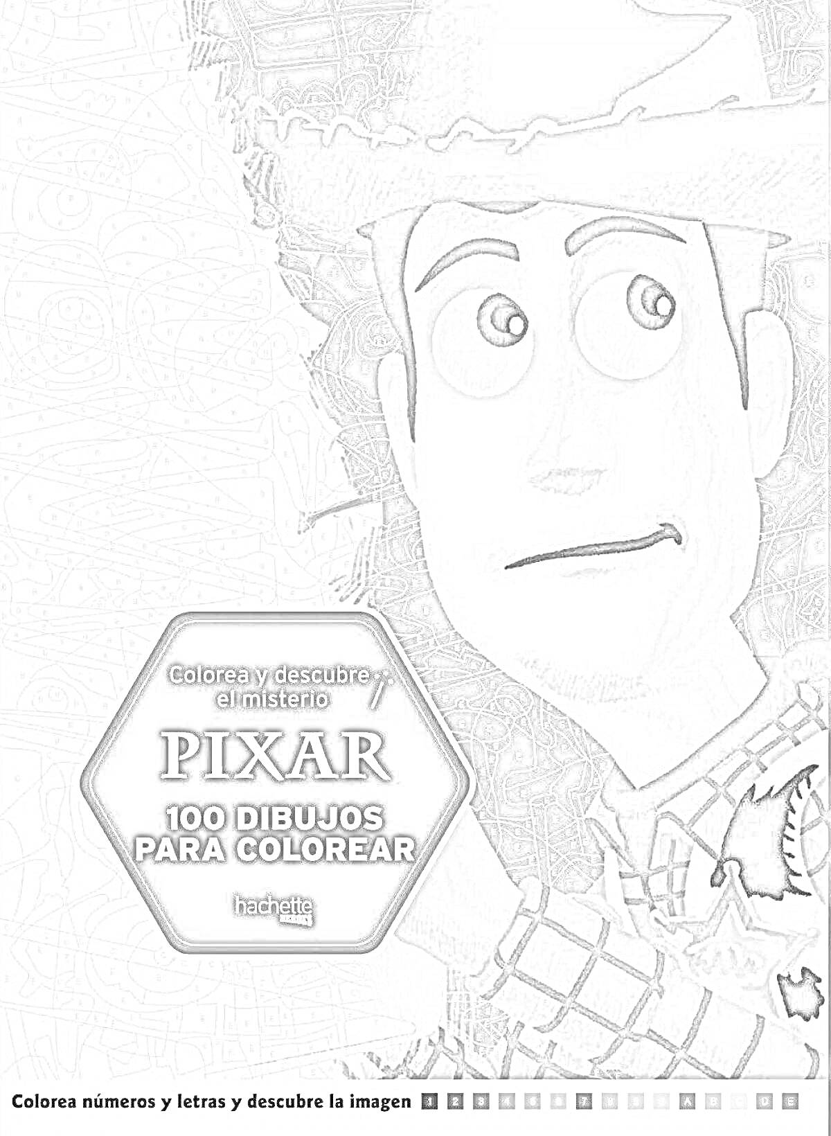 Раскраска Колореа и descubre/ el misterio PIXAR 100 dibujos para colorear (изображение ковбоя в шляпе, дракон у его плеча)