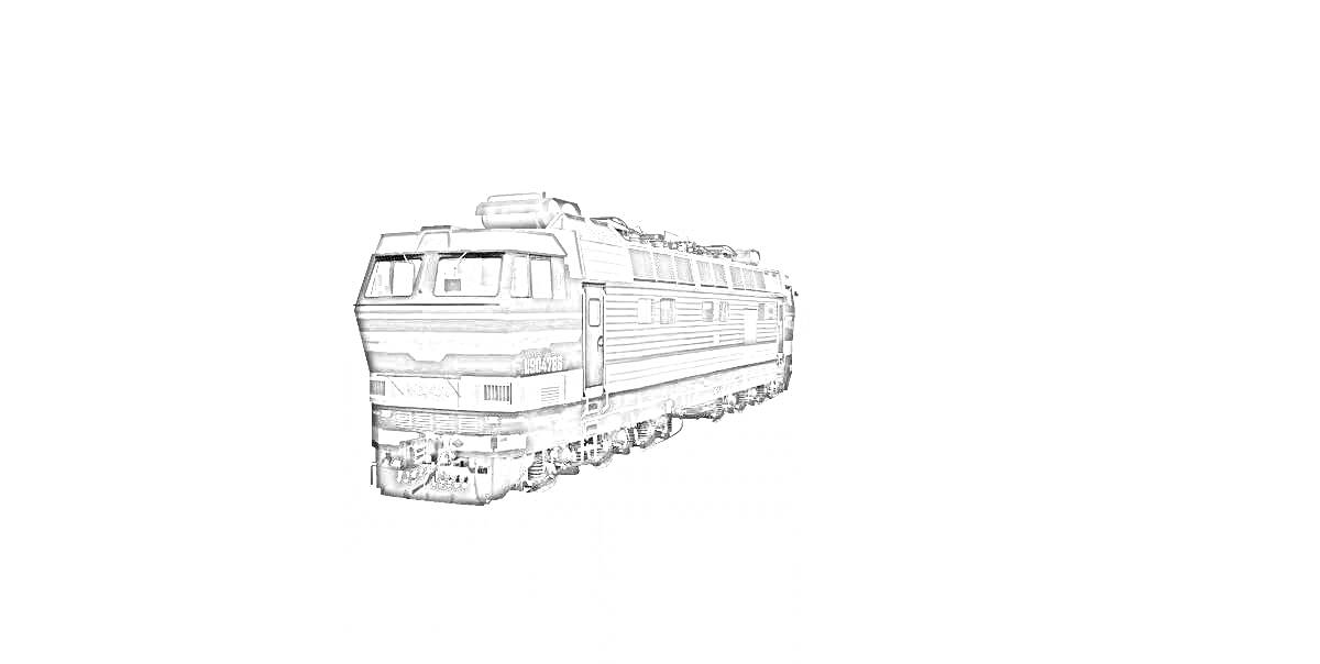 Раскраска Электропоезд ЧС4т с деталями кузова и ходовой части.